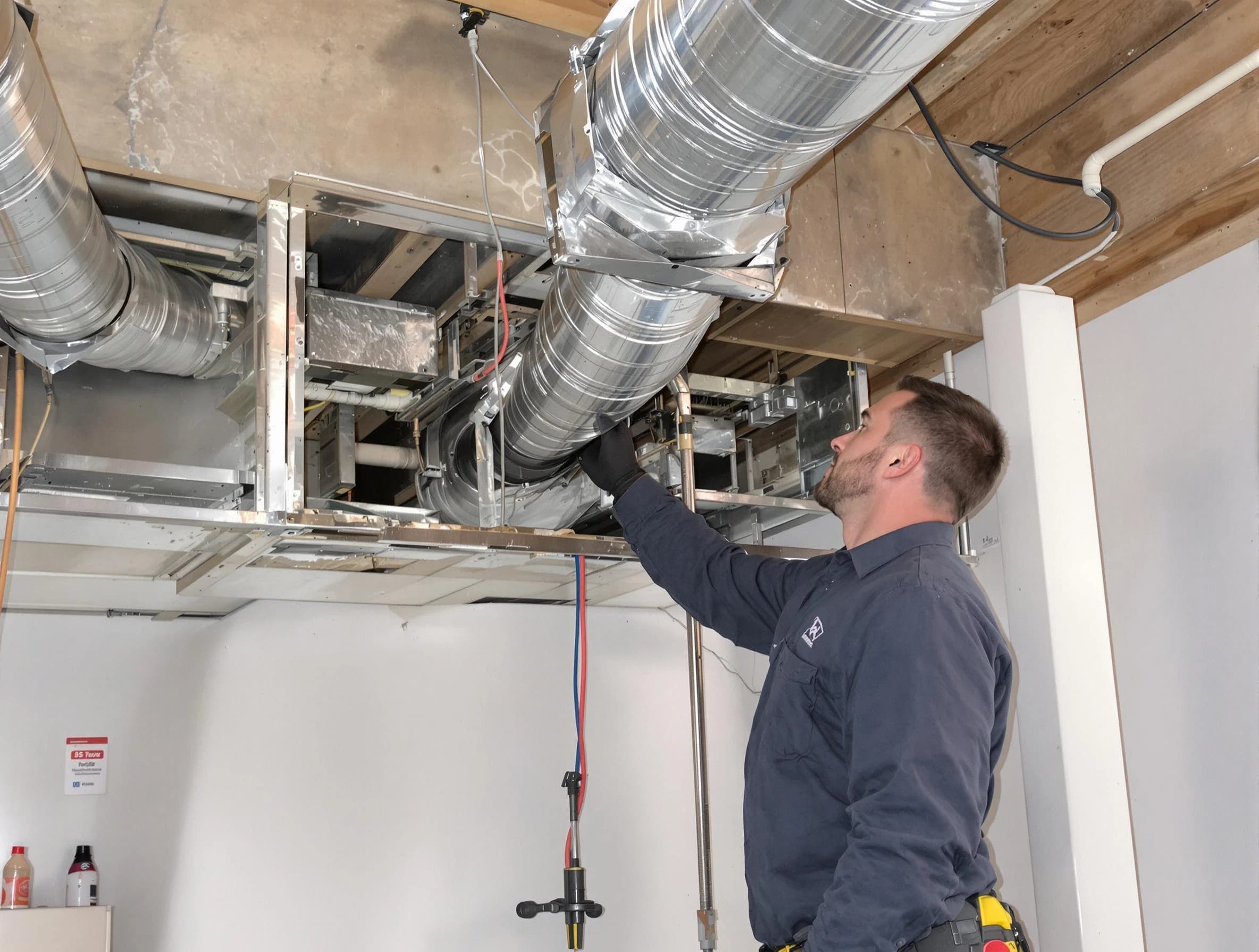 Canton Air Duct Cleaning technician performing professional air duct repair using specialized tools in Canton
