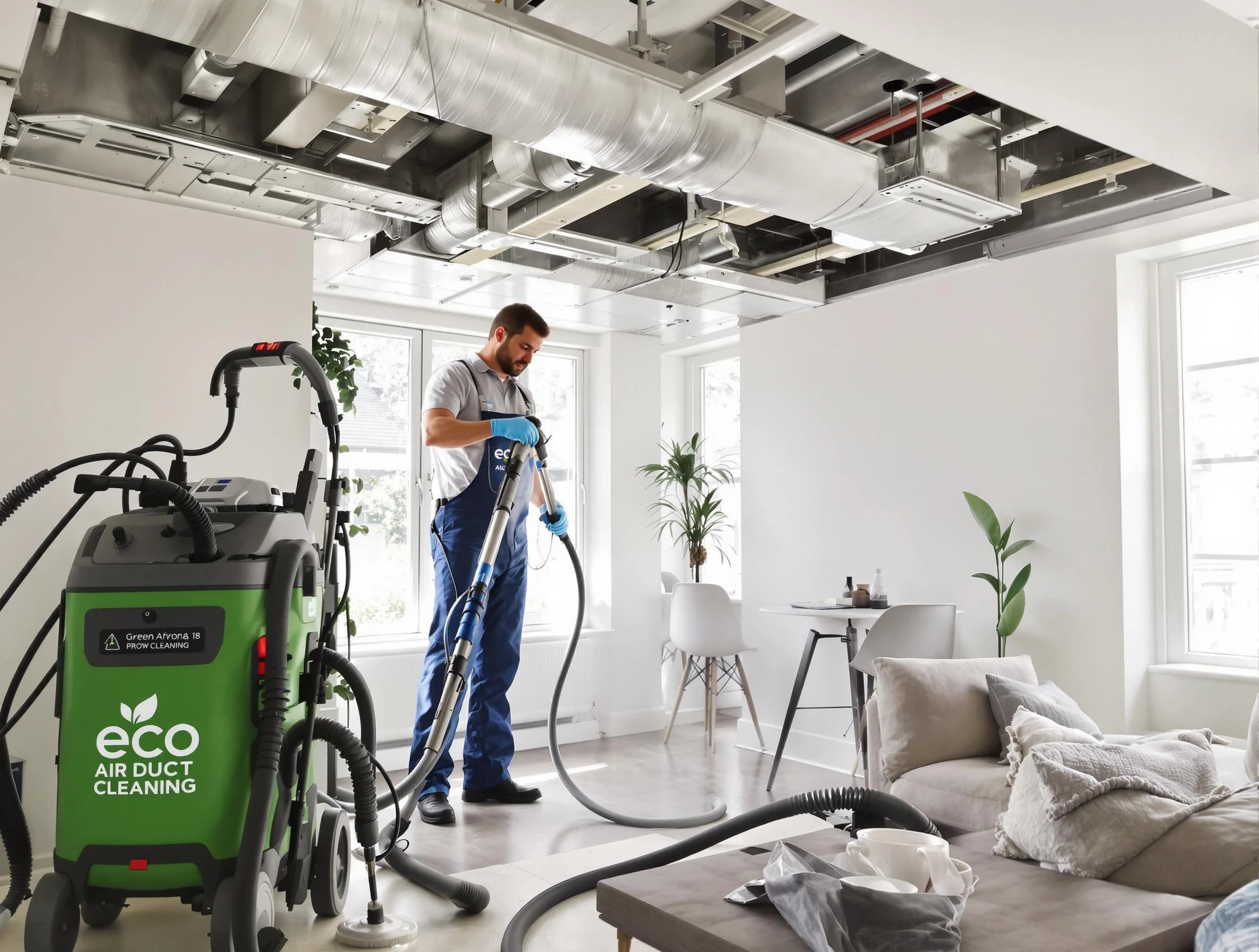 Canton Air Duct Cleaning technician performing eco-friendly duct cleaning using sustainable methods in Canton
